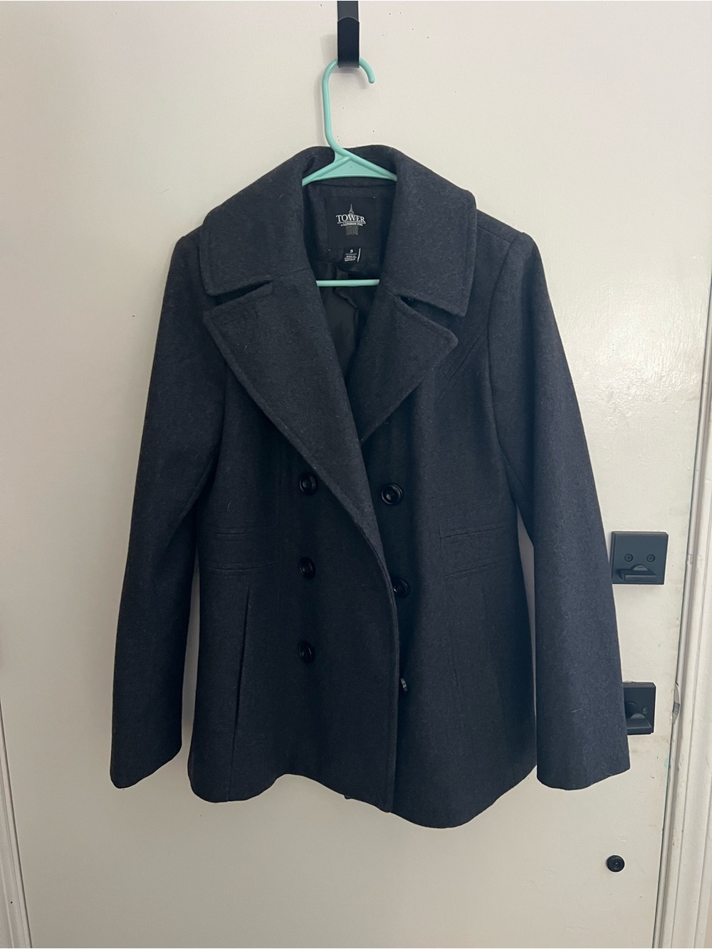 London Fog Black Double-Breasted Peacoat